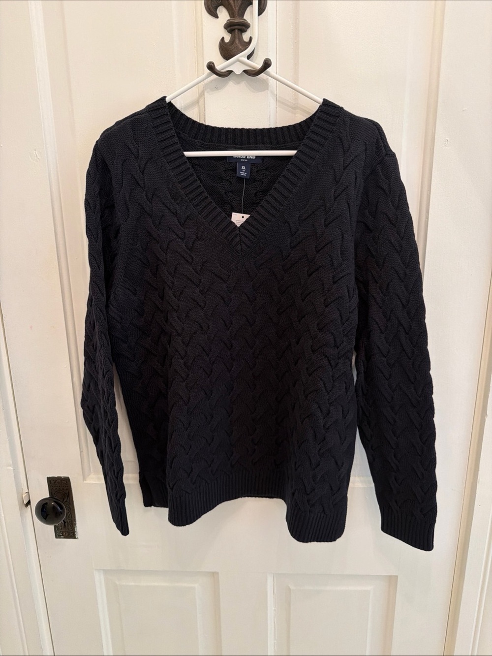LANDS' END NWT $95 Drifter Black Cable Knit Fisherman Sweater Top Size XL